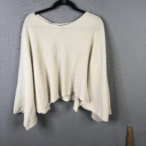 Marla Wynne Sweater Womens 1X Ivory Ribbed Poncho Dolman Sleeve Boatneck Plus